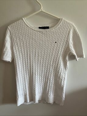 Tommy Hilfiger White Cable-Knit Short Sleeve Sweater